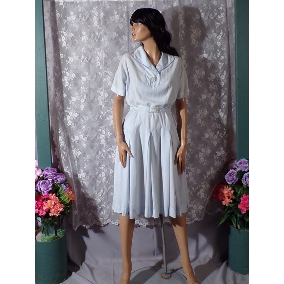 Alix of Miami Dress Vintage 60s Pan-am Travelers Blue Shirtwaist Size Small - Picture 5 of 9